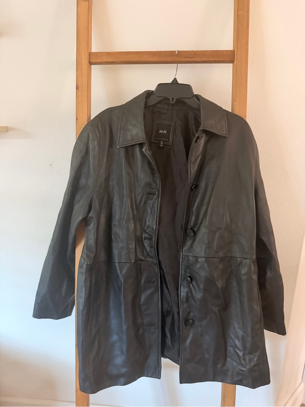JLC New York Women's Black Leather Button-Front Coat